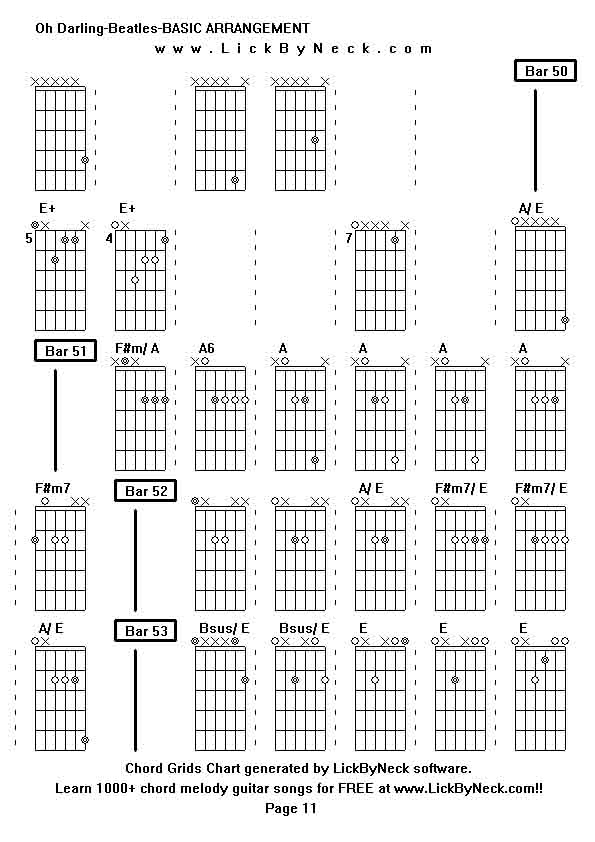 Chord Grids Chart of chord melody fingerstyle guitar song-Oh Darling-Beatles-BASIC ARRANGEMENT,generated by LickByNeck software.